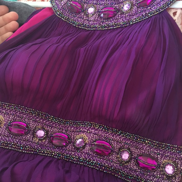 Cache purple and pink beaded chiffon dress - Picture 2 of 3